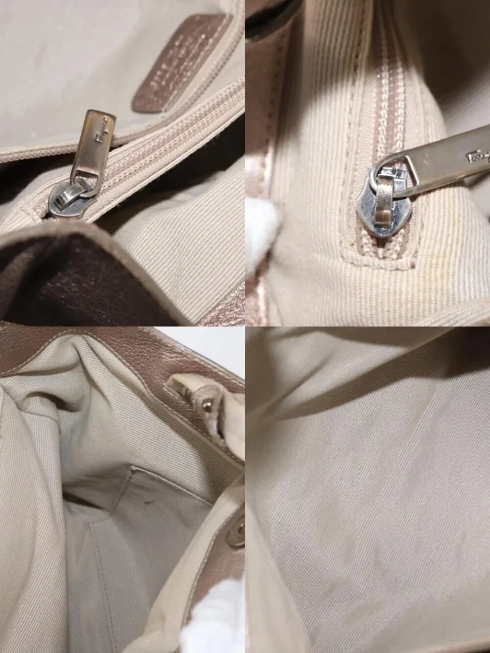 Salvatore Ferragamo Vala Tote Bag Leather Beige Auth BA9685